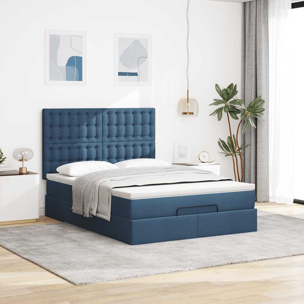 Cadre de lit ottoman avec matelas bleu 140x190 cm tissu Lits & cadres de lit vidaXL