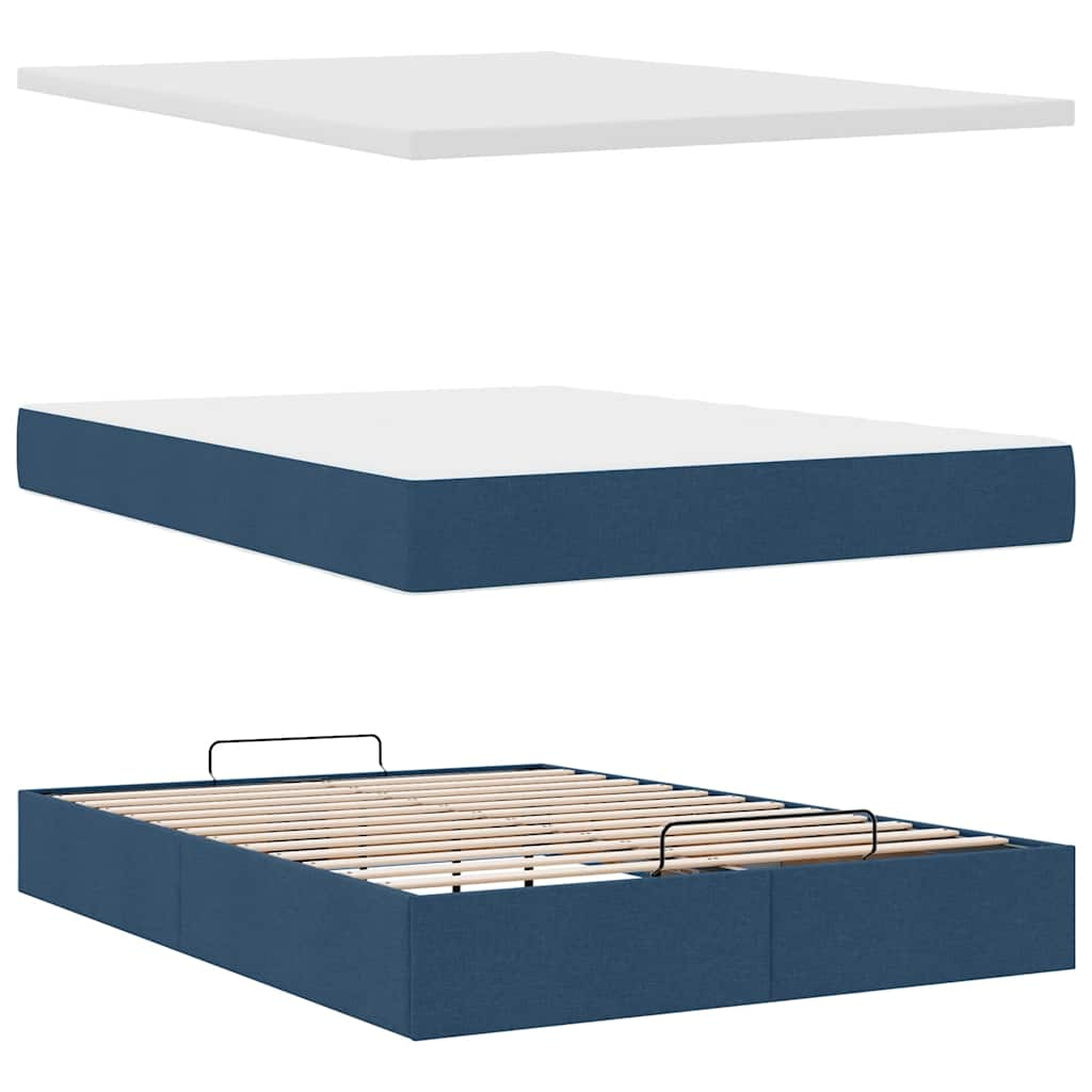 Cadre de lit ottoman avec matelas bleu 140x190 cm tissu Lits & cadres de lit vidaXL