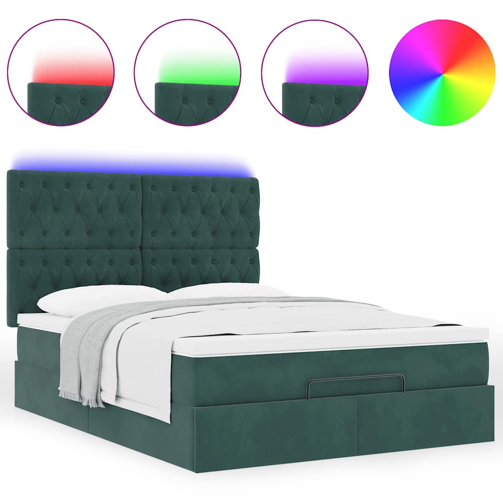 Cadre de lit ottoman avec matelas vert foncé 140x200 cm velours Lits & cadres de lit vidaXL