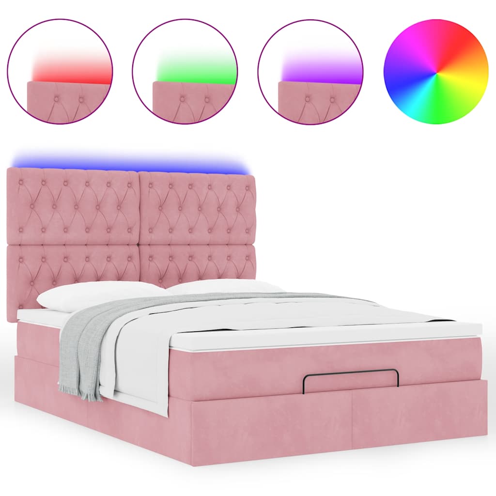 Cadre de lit ottoman avec matelas rose 140x200 cm velours Lits & cadres de lit vidaXL