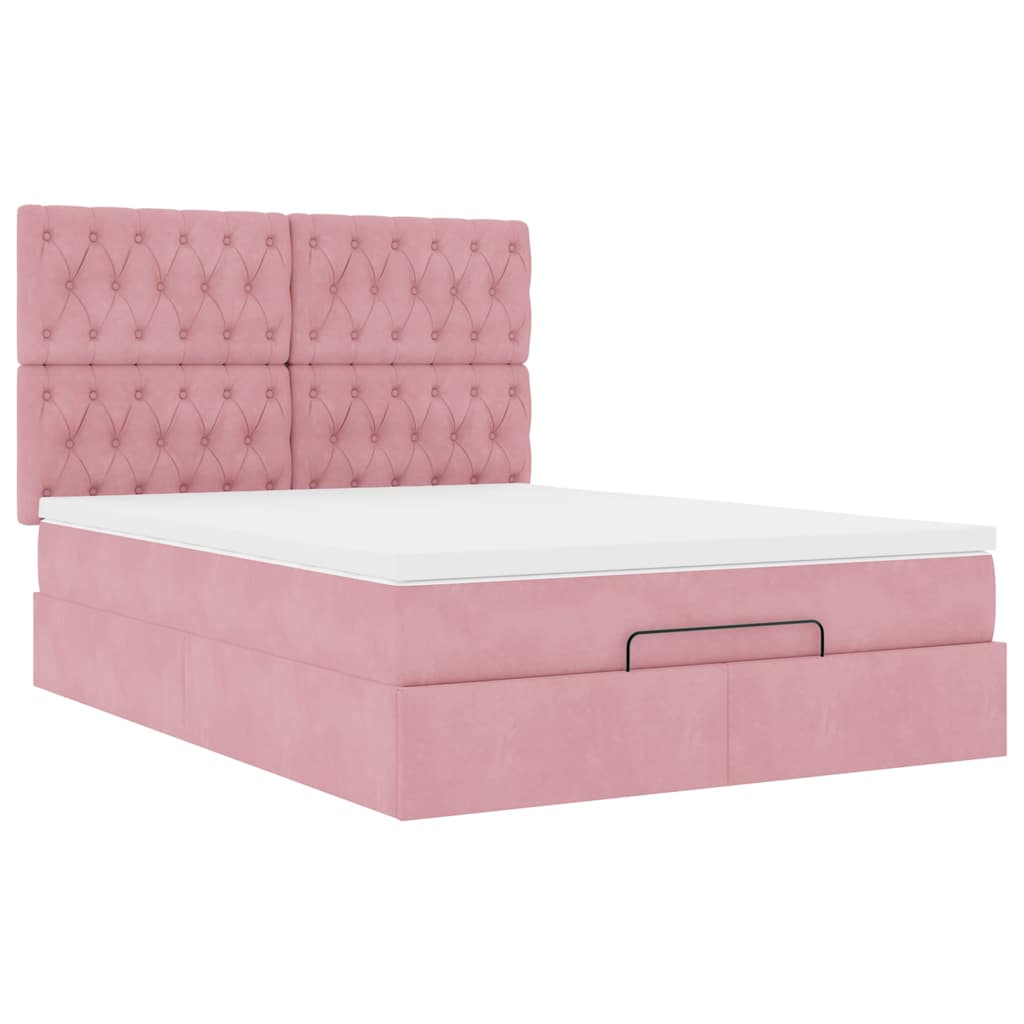 Cadre de lit ottoman avec matelas rose 140x200 cm velours Lits & cadres de lit vidaXL