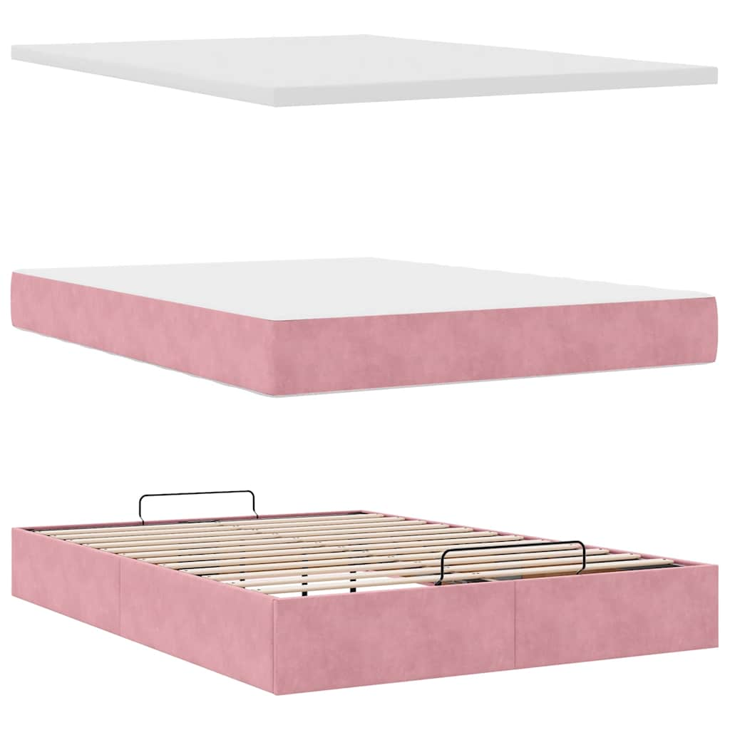 Cadre de lit ottoman avec matelas rose 140x200 cm velours Lits & cadres de lit vidaXL