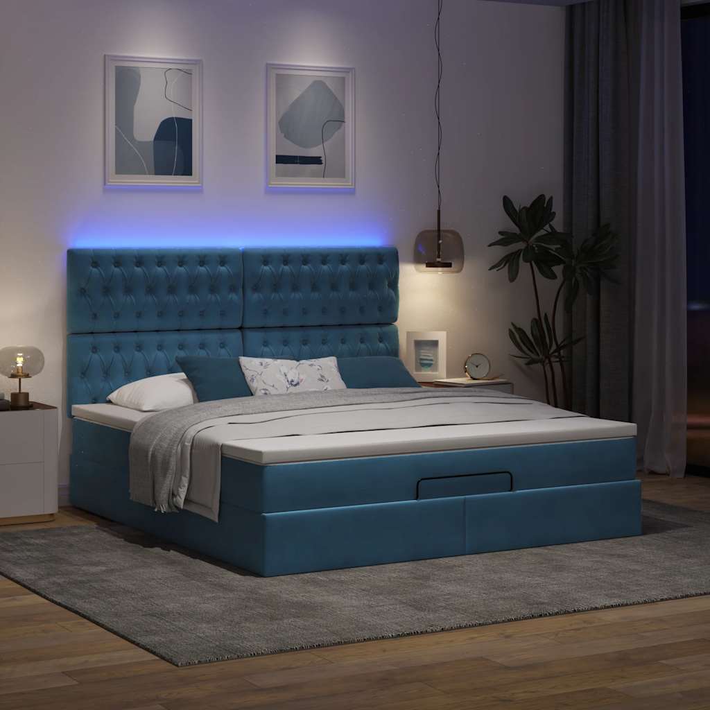 Cadre de lit ottoman avec matelas bleu foncé 180x200 cm velours Lits & cadres de lit vidaXL