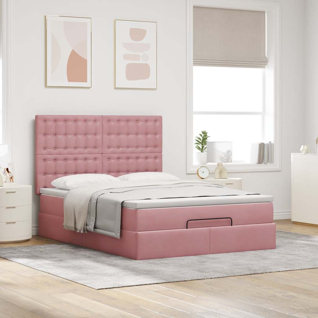 Cadre de lit ottoman avec matelas rose 140x200 cm velours Lits & cadres de lit vidaXL