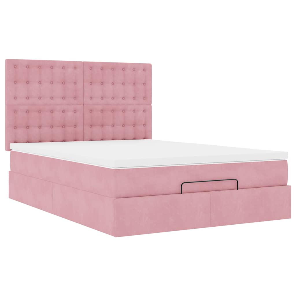 Cadre de lit ottoman avec matelas rose 140x200 cm velours Lits & cadres de lit vidaXL