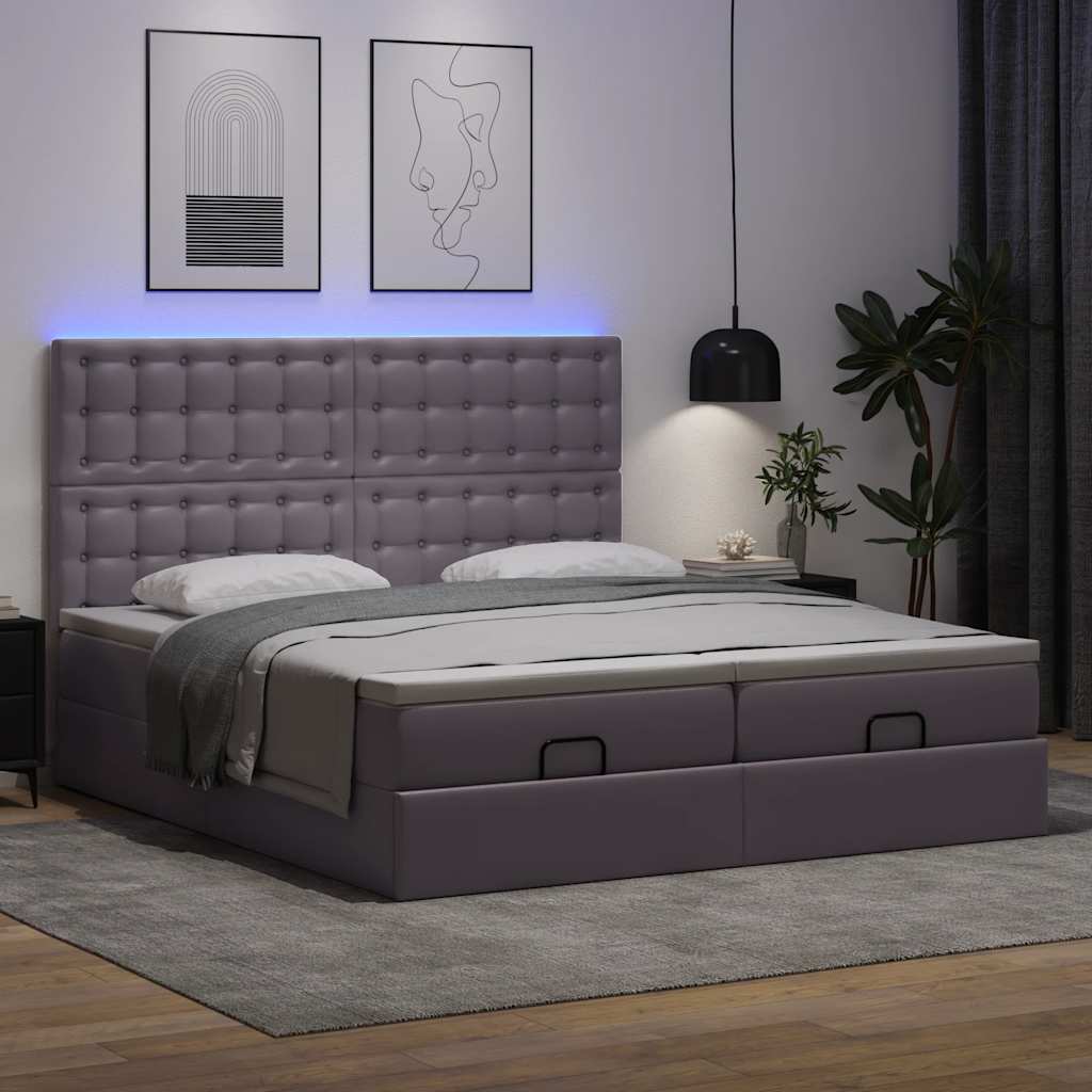 Cadre de lit ottoman avec matelas gris 180x200 cm similicuir Lits & cadres de lit vidaXL