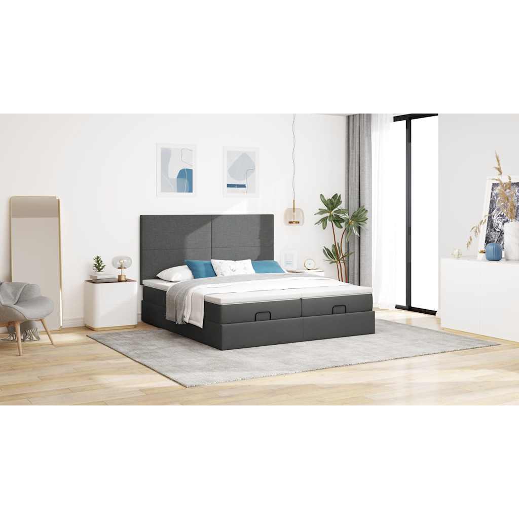 Cadre de lit ottoman avec matelas gris foncé 160x200cm tissu Lits & cadres de lit vidaXL