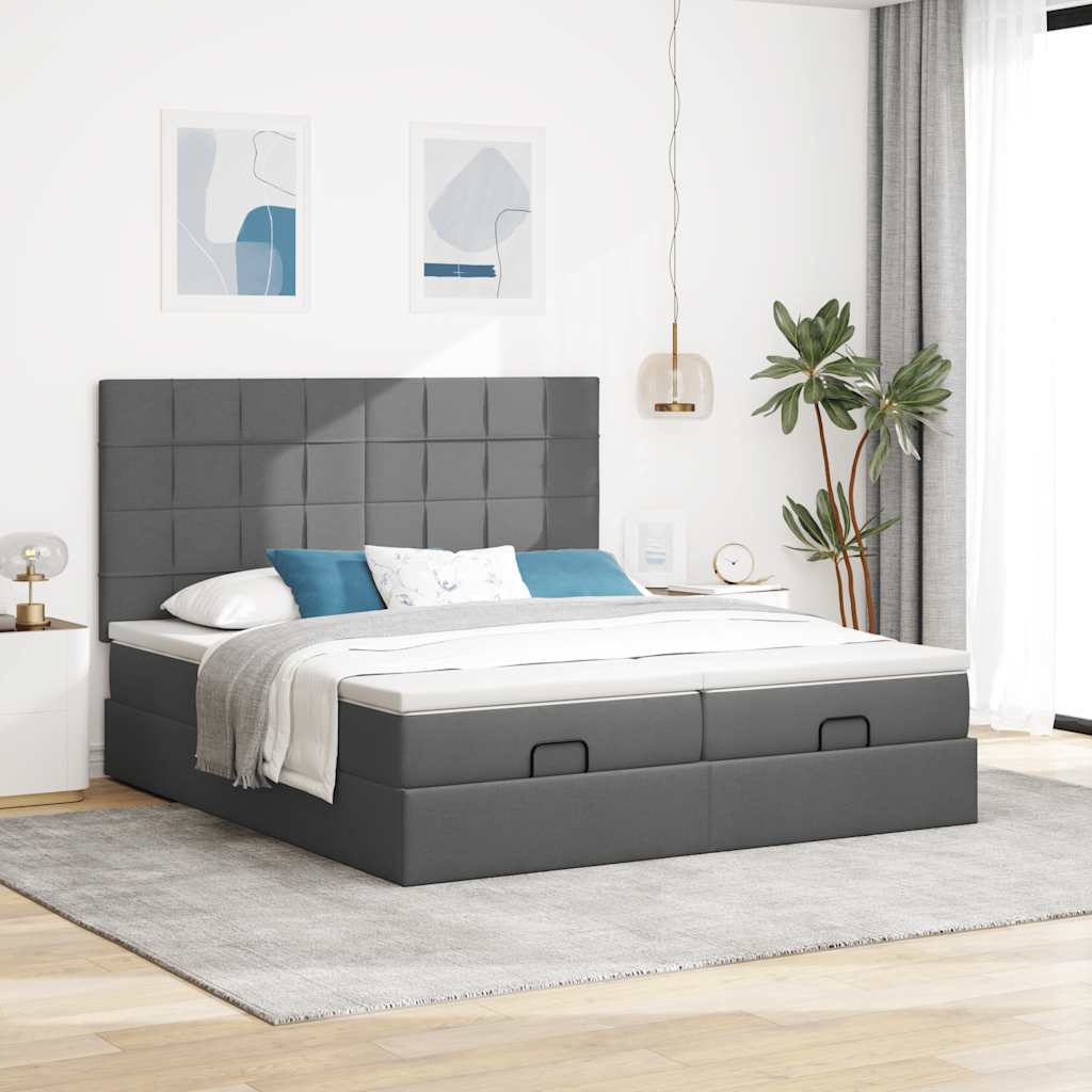 Cadre de lit ottoman avec matelas gris foncé 160x200cm tissu Lits & cadres de lit vidaXL