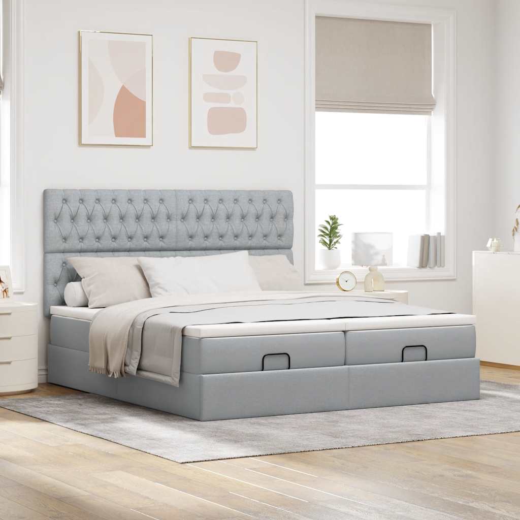 Cadre de lit ottoman et matelas gris clair 160x200cm tissu Lits & cadres de lit vidaXL