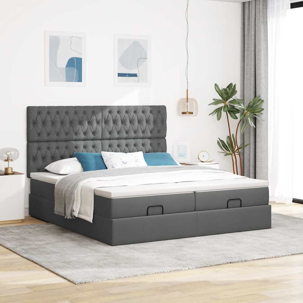 Cadre de lit ottoman avec matelas gris foncé 180x200cm tissu Lits & cadres de lit vidaXL