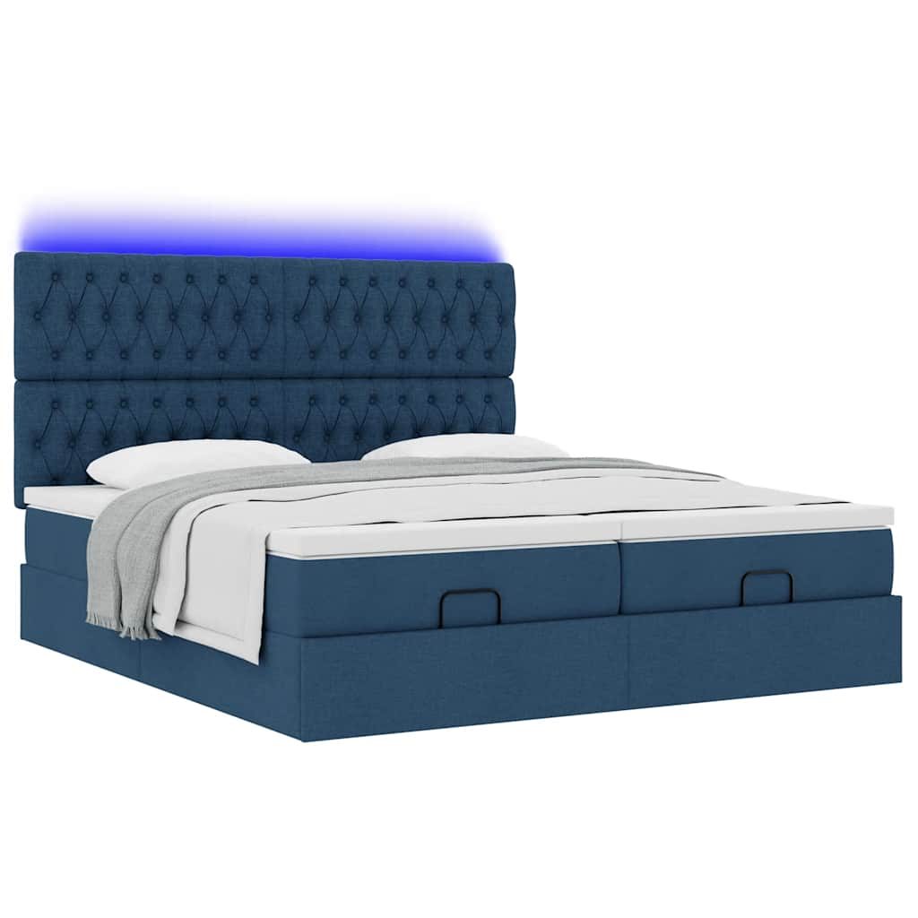 Cadre de lit ottoman avec matelas bleu 180x200 cm tissu Lits & cadres de lit vidaXL