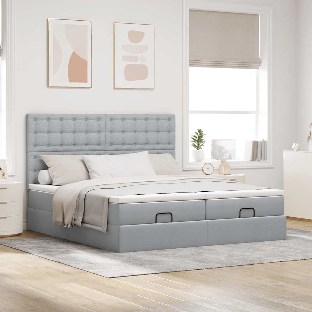 Cadre de lit ottoman et matelas gris clair 160x200cm tissu Lits & cadres de lit vidaXL