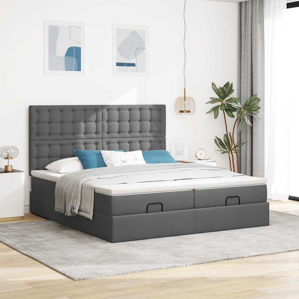 Cadre de lit ottoman avec matelas gris foncé 160x200cm tissu Lits & cadres de lit vidaXL