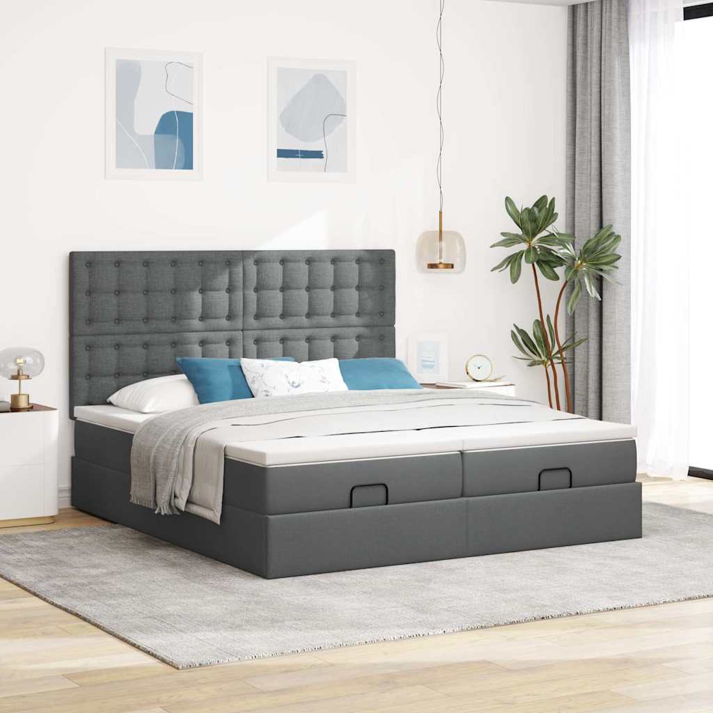 Cadre de lit ottoman avec matelas gris foncé 180x200cm tissu Lits & cadres de lit vidaXL