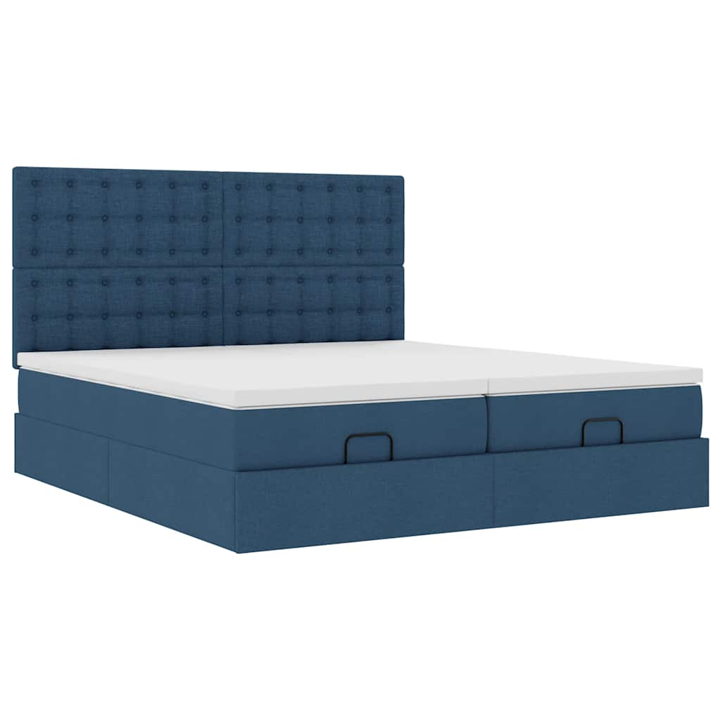 Cadre de lit ottoman avec matelas bleu 180x200 cm tissu Lits & cadres de lit vidaXL