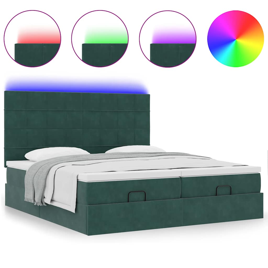 Cadre de lit ottoman avec matelas vert foncé 160x200 cm velours Lits & cadres de lit vidaXL