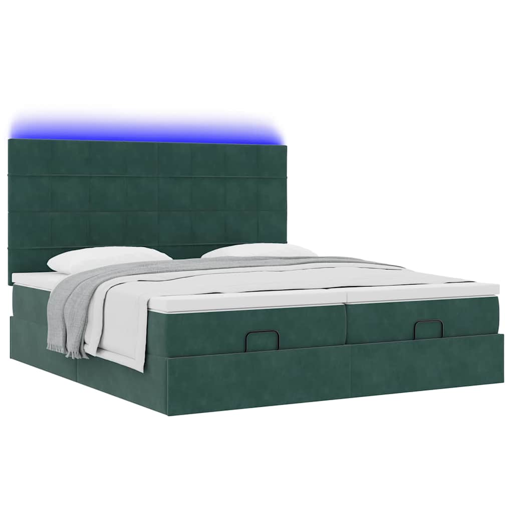 Cadre de lit ottoman avec matelas vert foncé 160x200 cm velours Lits & cadres de lit vidaXL