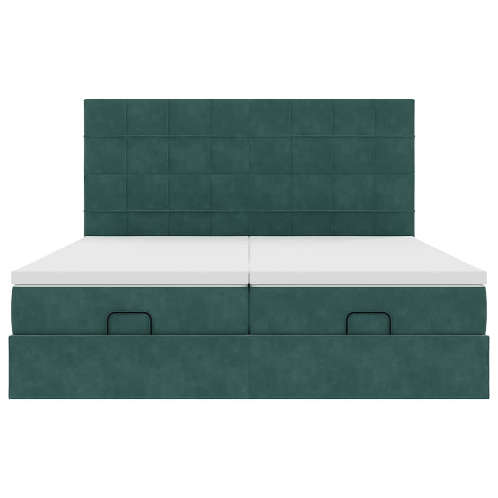 Cadre de lit ottoman avec matelas vert foncé 160x200 cm velours Lits & cadres de lit vidaXL