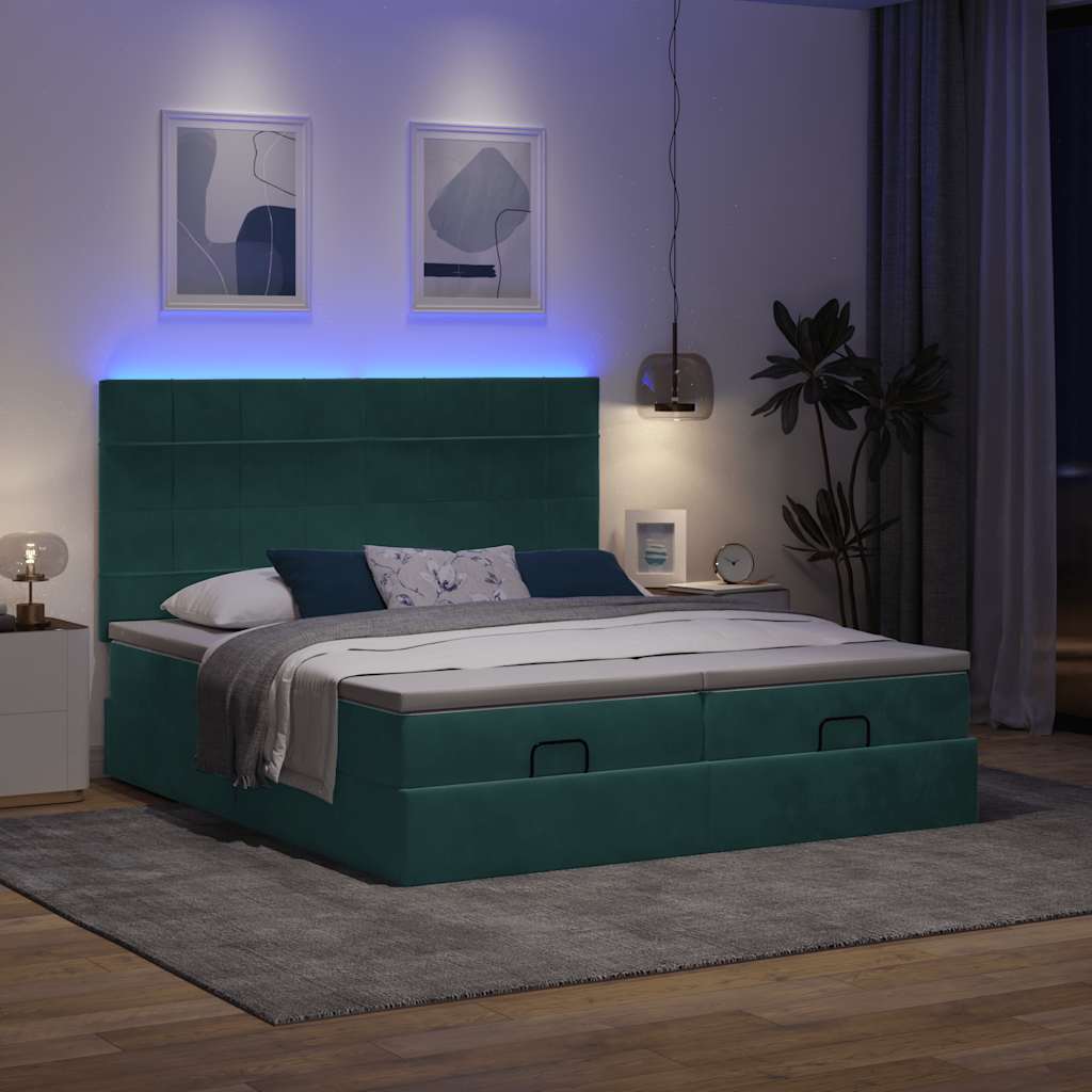 Cadre de lit ottoman avec matelas vert foncé 160x200 cm velours Lits & cadres de lit vidaXL