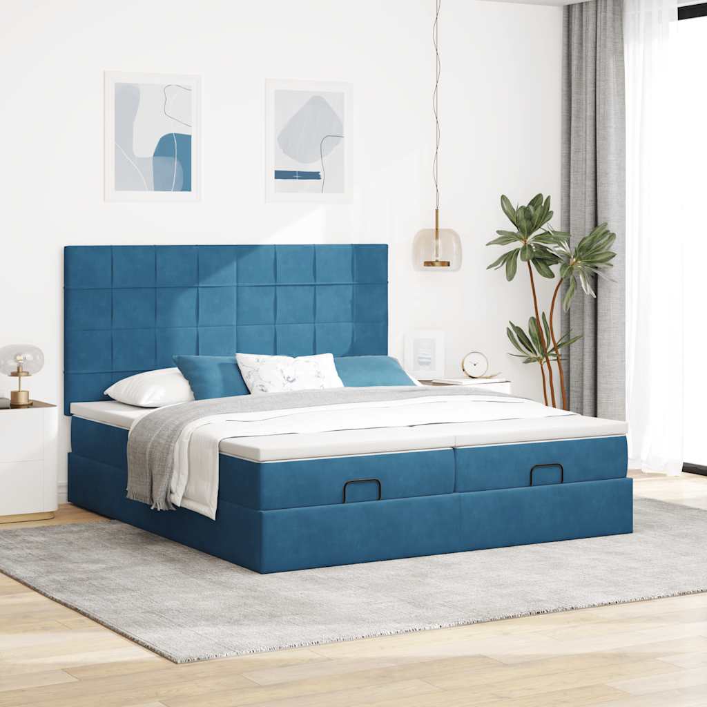 Cadre de lit ottoman avec matelas bleu foncé 160x200 cm velours Lits & cadres de lit vidaXL