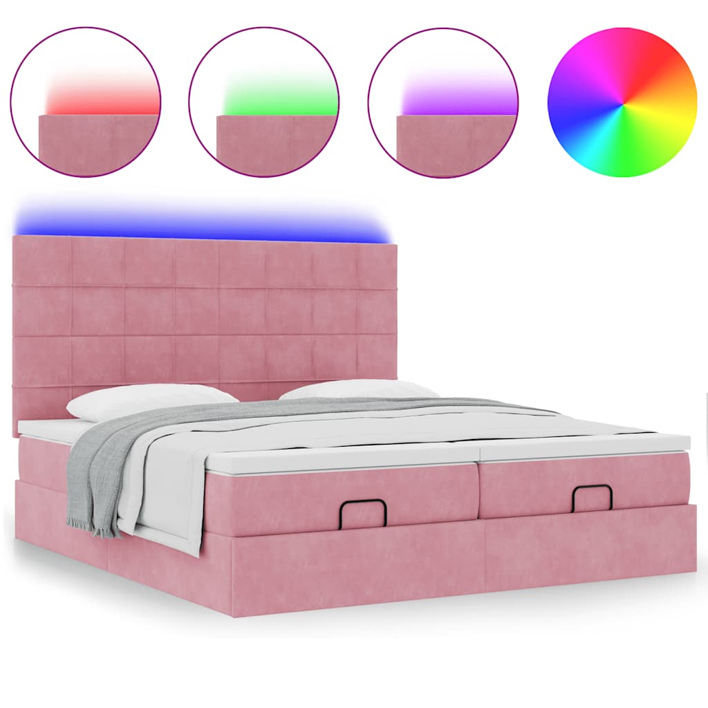 Cadre de lit ottoman avec matelas rose 160x200 cm velours Lits & cadres de lit vidaXL