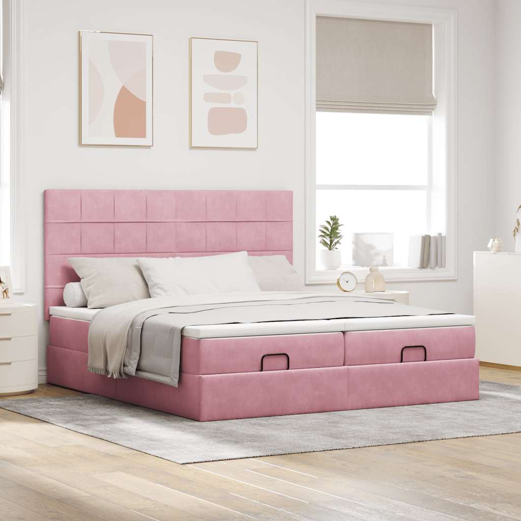 Cadre de lit ottoman avec matelas rose 160x200 cm velours Lits & cadres de lit vidaXL