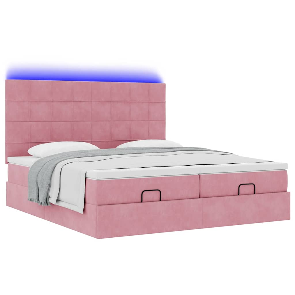 Cadre de lit ottoman avec matelas rose 160x200 cm velours Lits & cadres de lit vidaXL