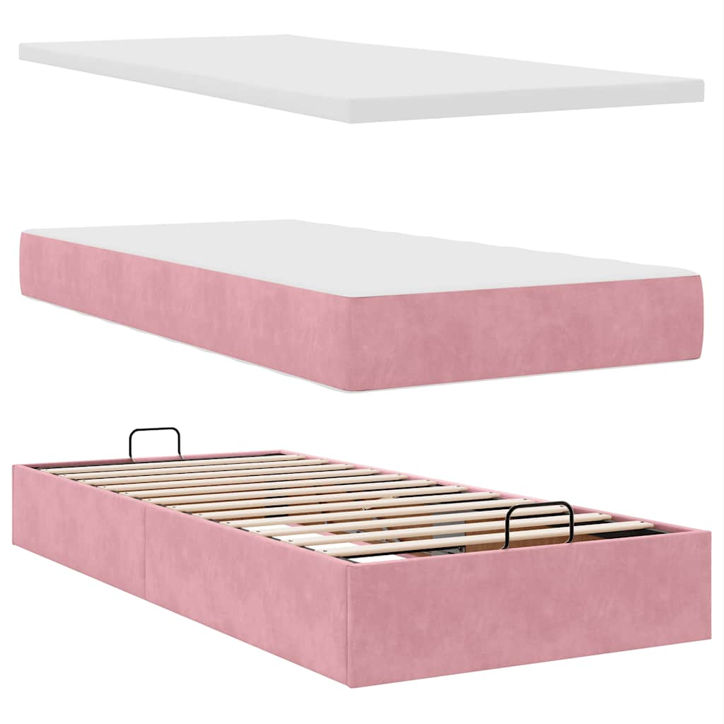 Cadre de lit ottoman avec matelas rose 160x200 cm velours Lits & cadres de lit vidaXL