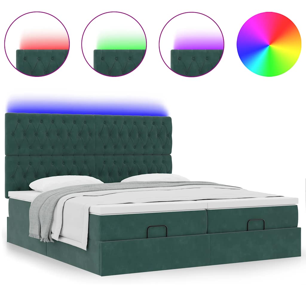 Cadre de lit ottoman avec matelas vert foncé 160x200 cm velours Lits & cadres de lit vidaXL