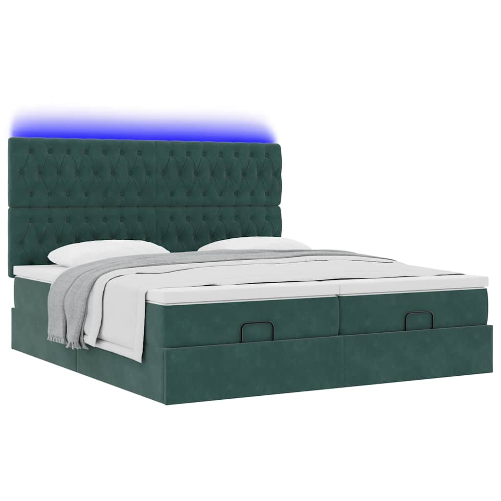 Cadre de lit ottoman avec matelas vert foncé 160x200 cm velours Lits & cadres de lit vidaXL