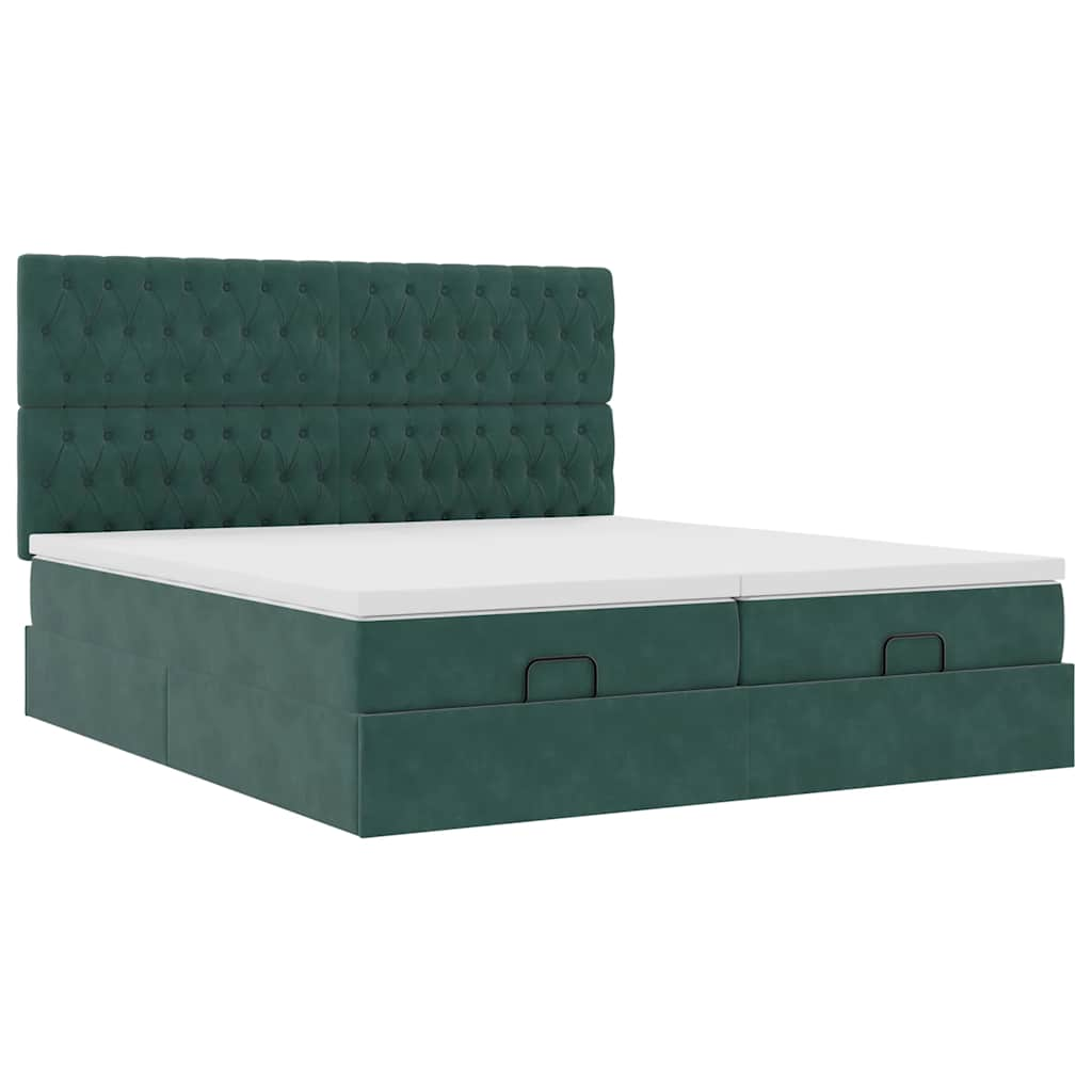 Cadre de lit ottoman avec matelas vert foncé 160x200 cm velours Lits & cadres de lit vidaXL