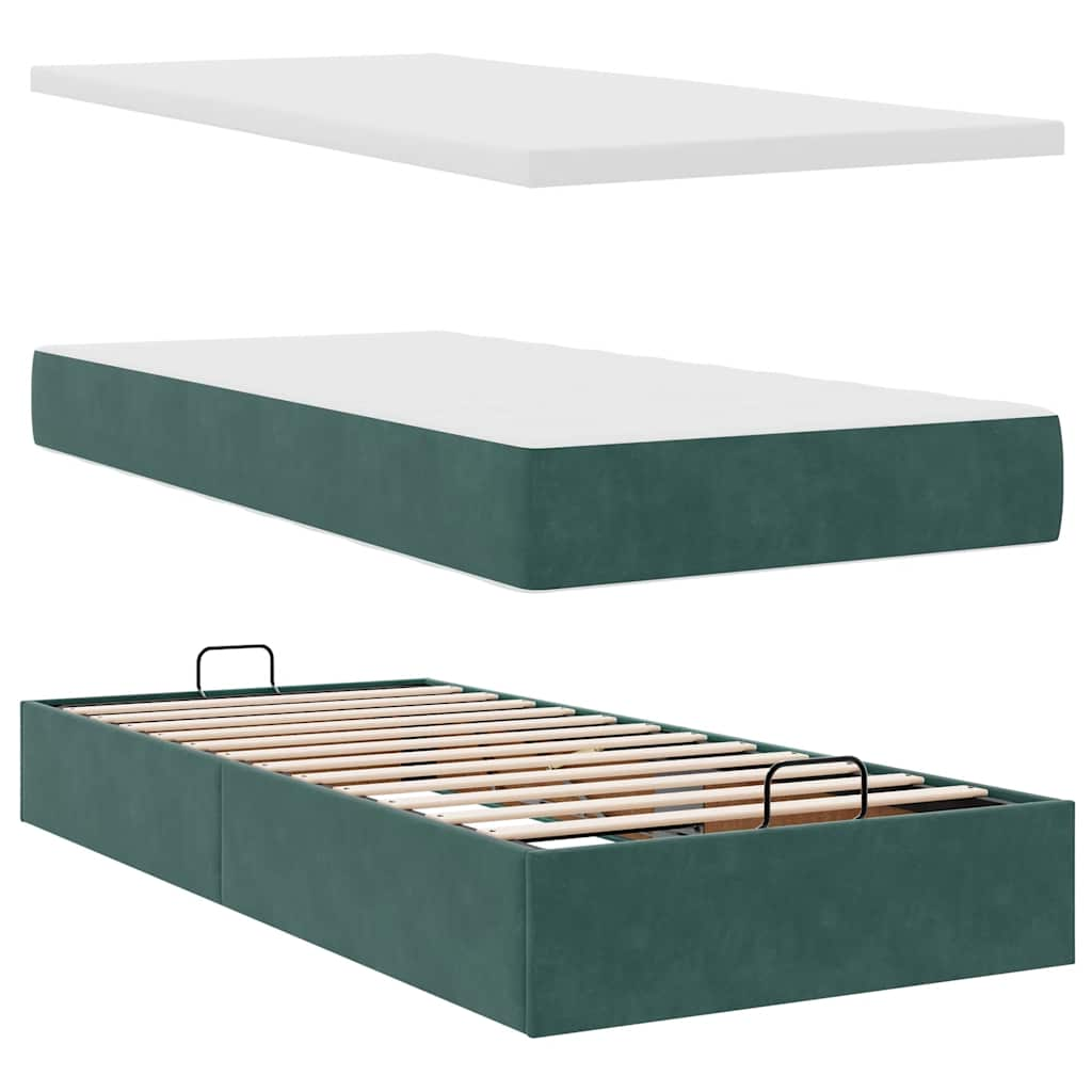 Cadre de lit ottoman avec matelas vert foncé 160x200 cm velours Lits & cadres de lit vidaXL