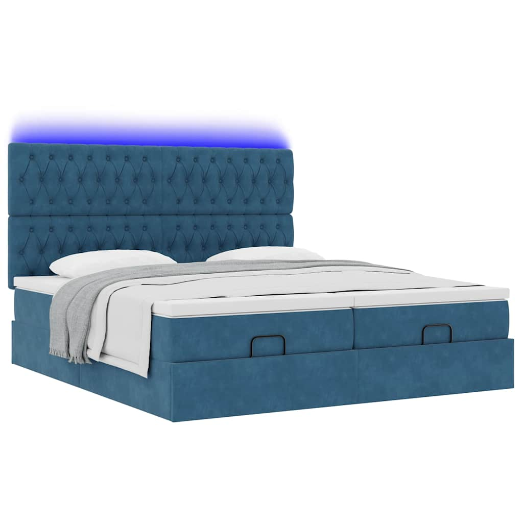 Cadre de lit ottoman avec matelas bleu foncé 160x200 cm velours Lits & cadres de lit vidaXL