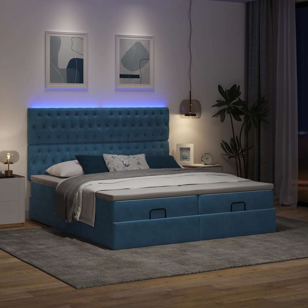 Cadre de lit ottoman avec matelas bleu foncé 160x200 cm velours Lits & cadres de lit vidaXL