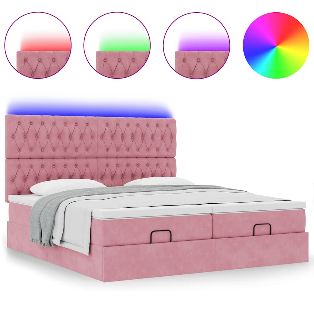 Cadre de lit ottoman avec matelas rose 160x200 cm velours Lits & cadres de lit vidaXL