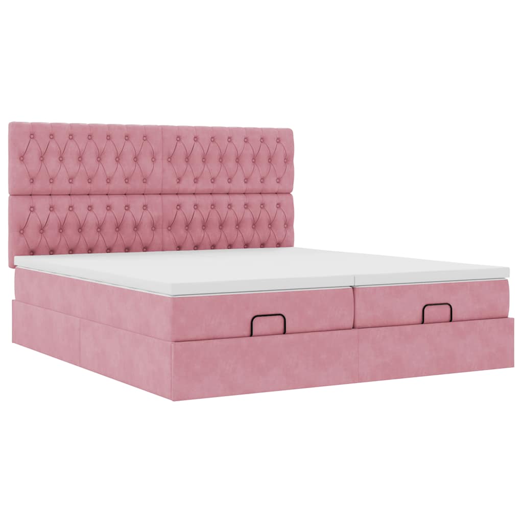 Cadre de lit ottoman avec matelas rose 160x200 cm velours Lits & cadres de lit vidaXL