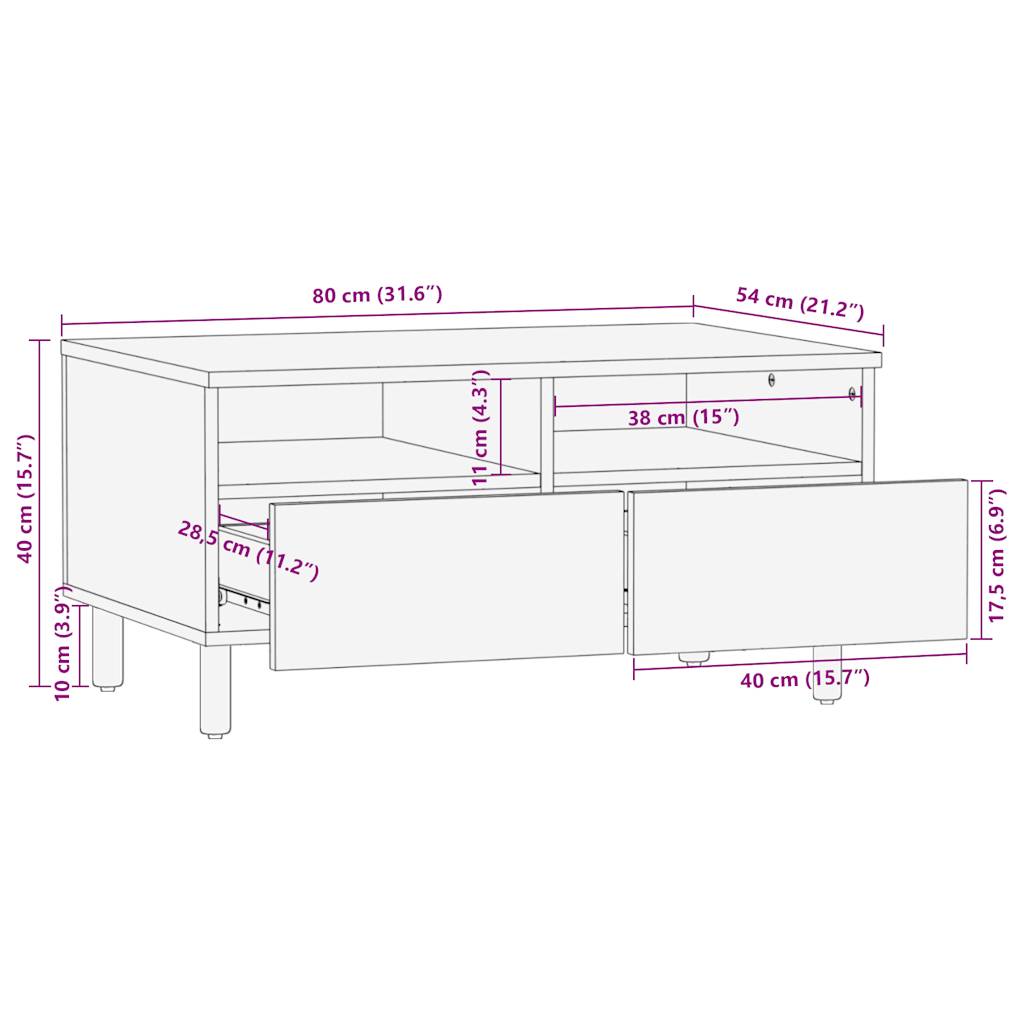 Table basse noir 80x54x40 cm bois massif de manguier brut Tables basses vidaXL   