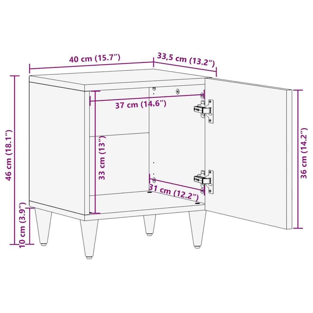 Table de chevet 40x33,5x46 cm bois de manguier solide Tables de chevet vidaXL