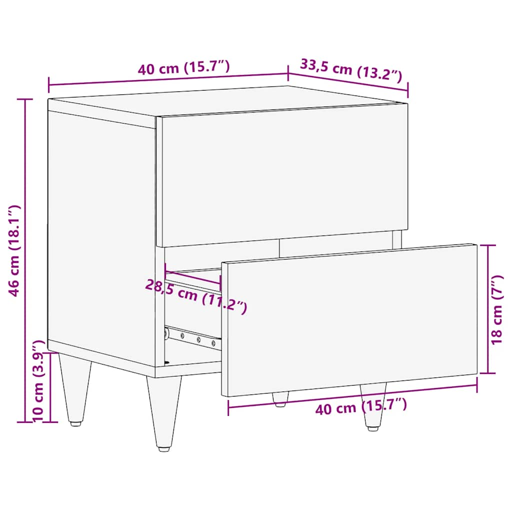 Table de chevet 40x33,5x46 cm bois de manguier solide Tables de chevet vidaXL