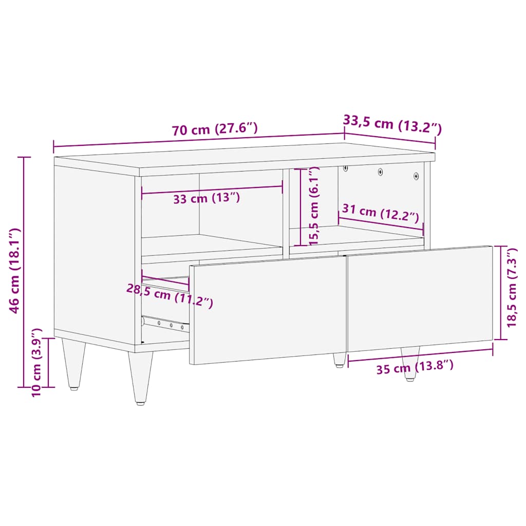 Meuble TV 70x33,5x46 cm bois massif de manguier Fixations & meubles de rangement multimédia vidaXL