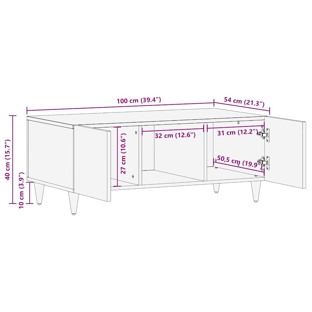 Table basse 100x54x40 cm bois de manguier massif Tables basses vidaXL