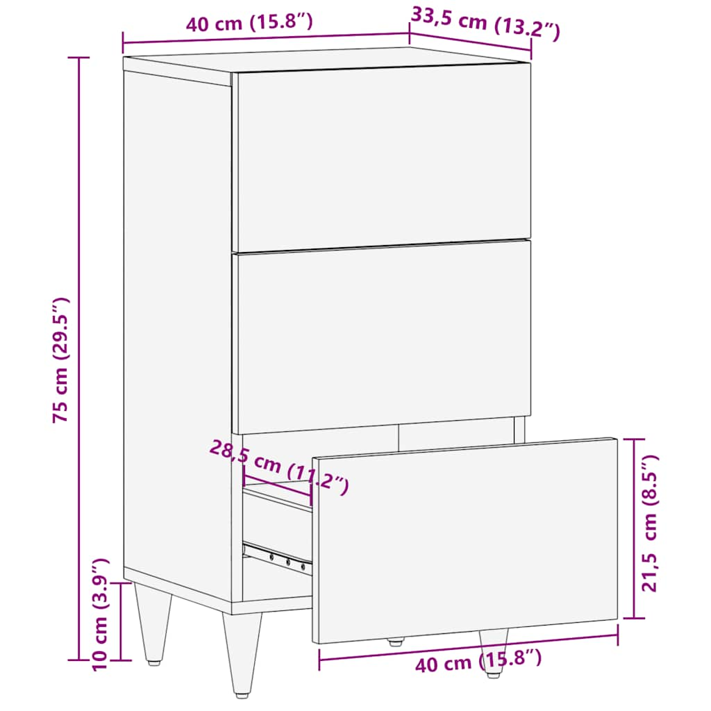 Buffet 40x33,5x75 cm bois de manguier massif Fixations & meubles de rangement multimédia vidaXL