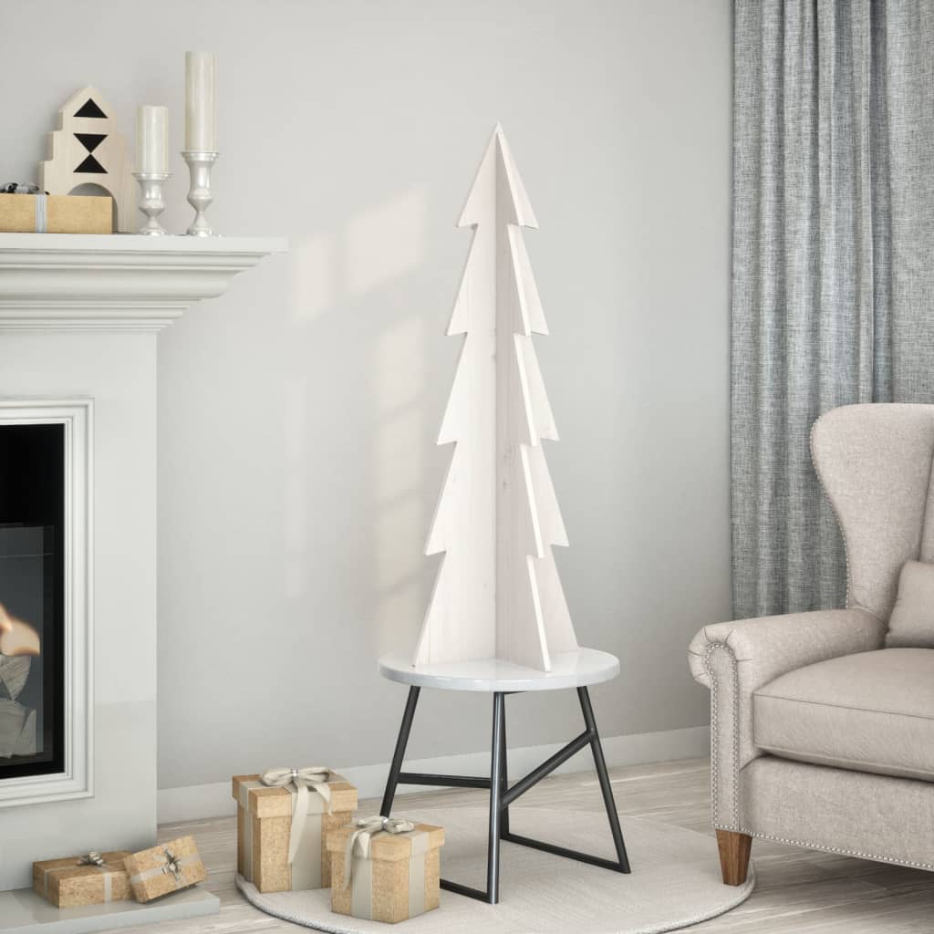 Arbre de Noël en bois pour décoration blanc 112 cm pin massif - Xios Store SNC