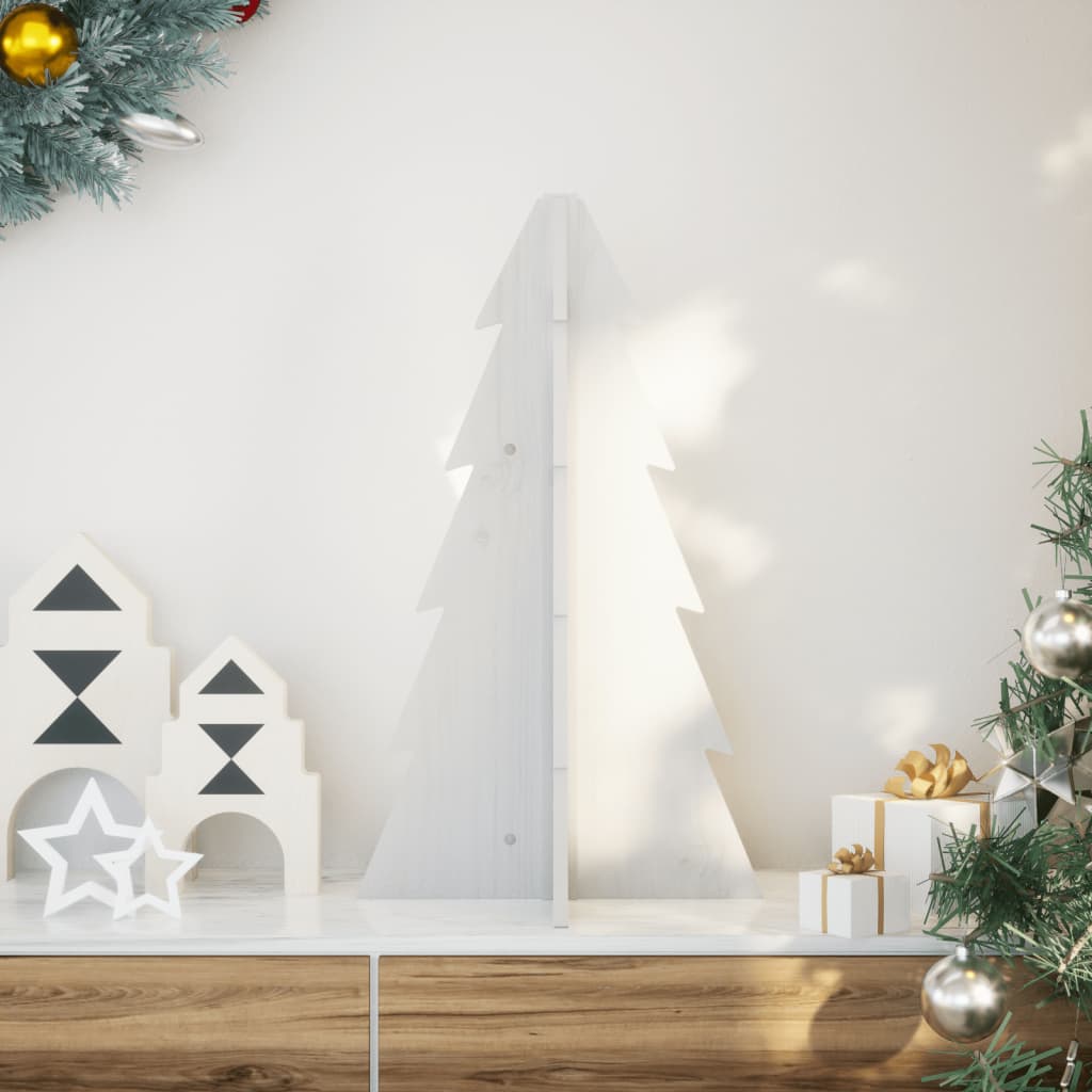 Arbre de Noël en bois pour décoration blanc 69,5 cm pin massif - Xios Store SNC