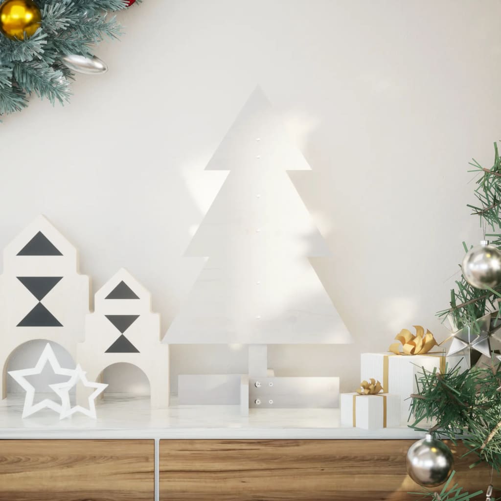 Arbre de Noël en bois pour décoration blanc 60 cm pin massif - Xios Store SNC