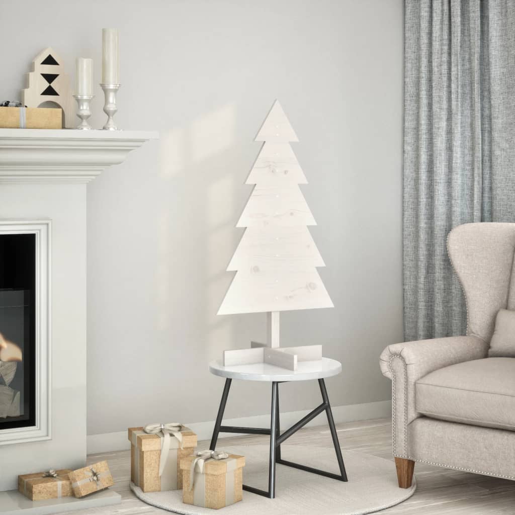 Arbre de Noël en bois pour décoration blanc 100 cm pin massif - Xios Store SNC