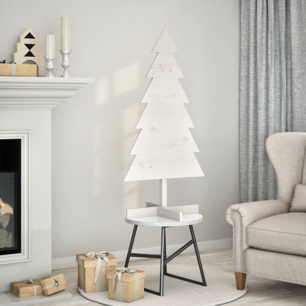 Arbre de Noël en bois pour décoration blanc 120 cm pin massif - Xios Store SNC