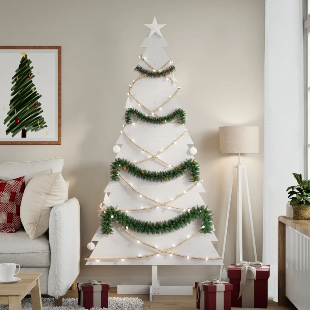 Arbre de Noël en bois pour décoration blanc 180 cm pin massif - Xios Store SNC