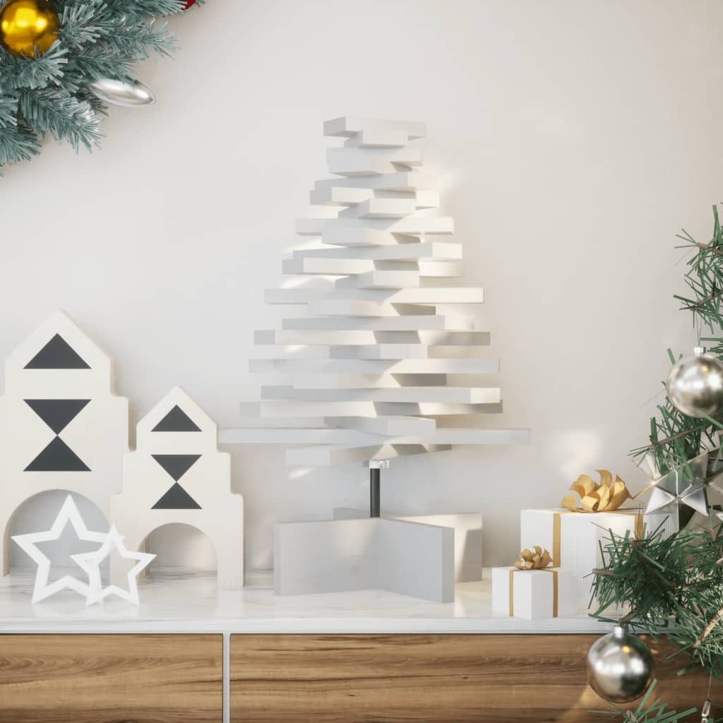 Arbre de Noël en bois pour décoration blanc 60 cm pin massif - Xios Store SNC