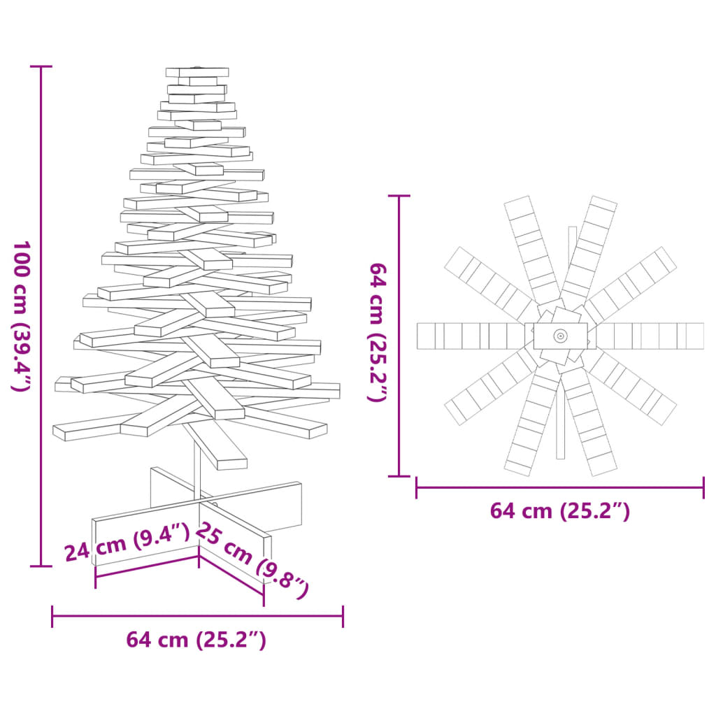 Arbre de Noël en bois pour décoration 100 cm bois massif de pin